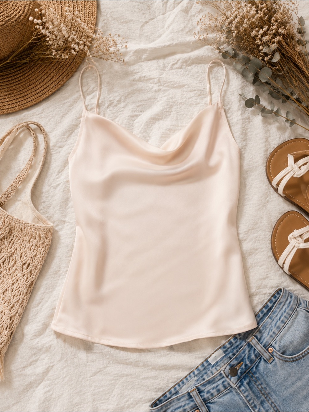 Abercrombie Satin Cowl Neck Cami Tank Top XL Blush Pink Y2K